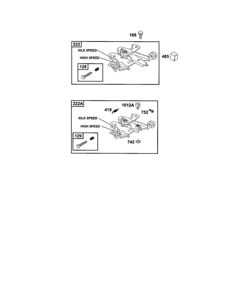 Bracket Control Diagram and Parts List for 185400-185499 0412-0599 Briggs and Stratton Engine